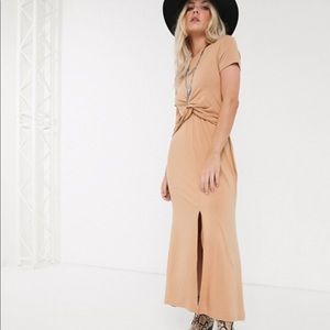ASOS DESIGN Petite twist front maxi dress in peach